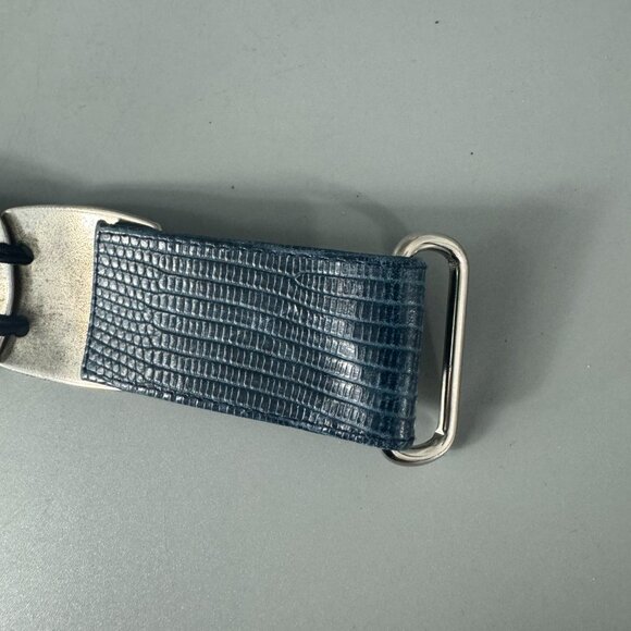 Suzi Roher Canada Blue Leather Silver-tone Metal Stretch Belt, Size Small - Picture 12 of 12